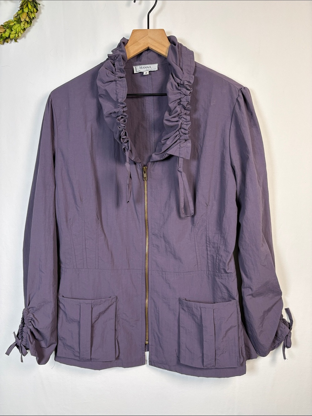 HANNA FOR LA JOURNEE Drawstring Neck Purple Zip Jacket size 4